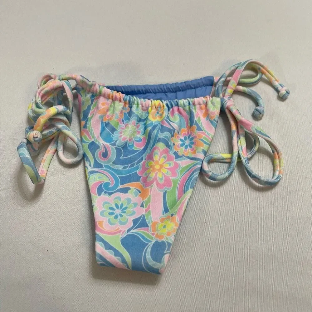NWOT Frankies Bikinis Tia Terry Sunshower String Bikini Bottom Size Large New